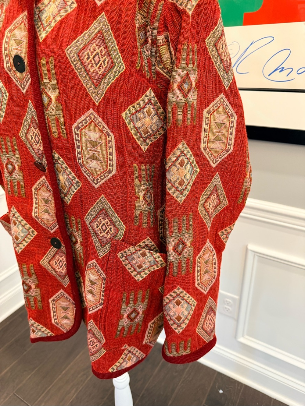 VTG The Limited Collection Tapestry Jacket Aztec Southwestern Red Boho Coat L - Picture 6 of 13